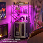 Aheaplus Corner Bar Cabinet with Power Outlet, Industrial Wine Cabinet with LED Strip and Glass Holder, 5-Tiers Liquor Cabinet Bar Unit for Home, Corner Display Cabinet for Small Space, Rustic Brown - Grand Goldman