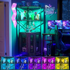 Aheaplus Corner Bar Cabinet with Power Outlet, Industrial Wine Cabinet with LED Strip and Glass Holder, 5-Tiers Liquor Cabinet Bar Unit for Home, Corner Display Cabinet for Small Space, Rustic Brown - Grand Goldman