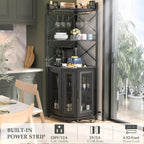 Aheaplus Corner Bar Cabinet with Power Outlet, Industrial Wine Cabinet with LED Strip and Glass Holder, 5-Tiers Liquor Cabinet Bar Unit for Home, Corner Display Cabinet for Small Space, Rustic Brown - Grand Goldman