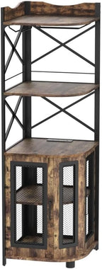 Aheaplus Corner Bar Cabinet with Power Outlet, Industrial Wine Cabinet with LED Strip and Glass Holder, 5-Tiers Liquor Cabinet Bar Unit for Home, Corner Display Cabinet for Small Space, Rustic Brown - Grand Goldman