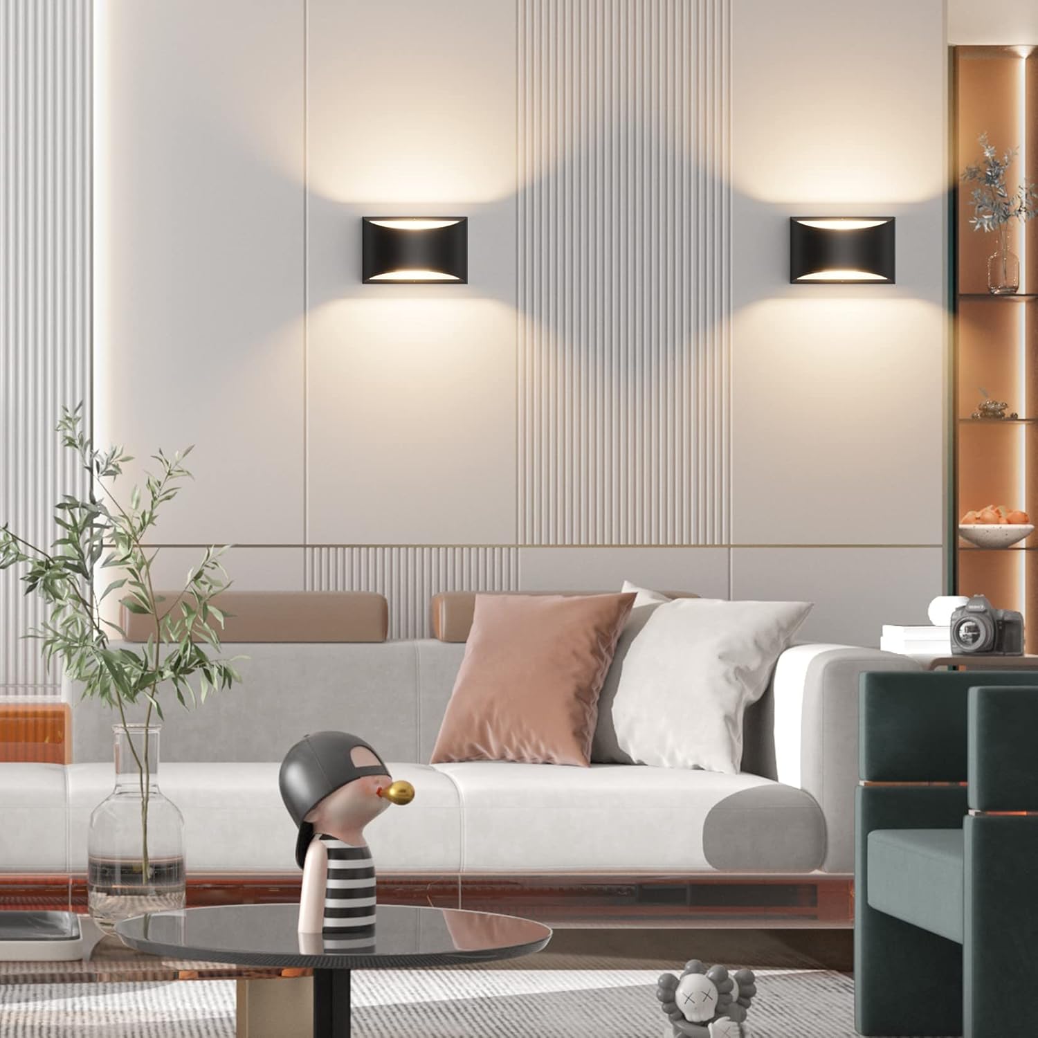 Aipsun Black Modern LED Wall Sconce Indoor Wall Lights 1 Pack Hardwired Up and Down Wall Mount Light for Living Room Bedroom Hallway Corridor Conservatory Warm White 3000K(with G9 Bulbs) - Grand Goldman