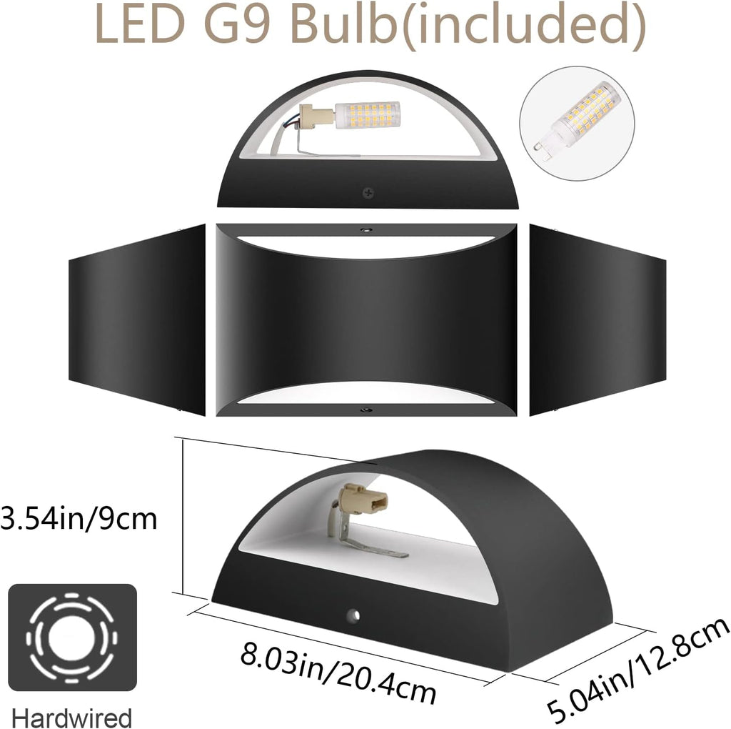 Aipsun Black Modern LED Wall Sconce Indoor Wall Lights 1 Pack Hardwired Up and Down Wall Mount Light for Living Room Bedroom Hallway Corridor Conservatory Warm White 3000K(with G9 Bulbs) - Grand Goldman