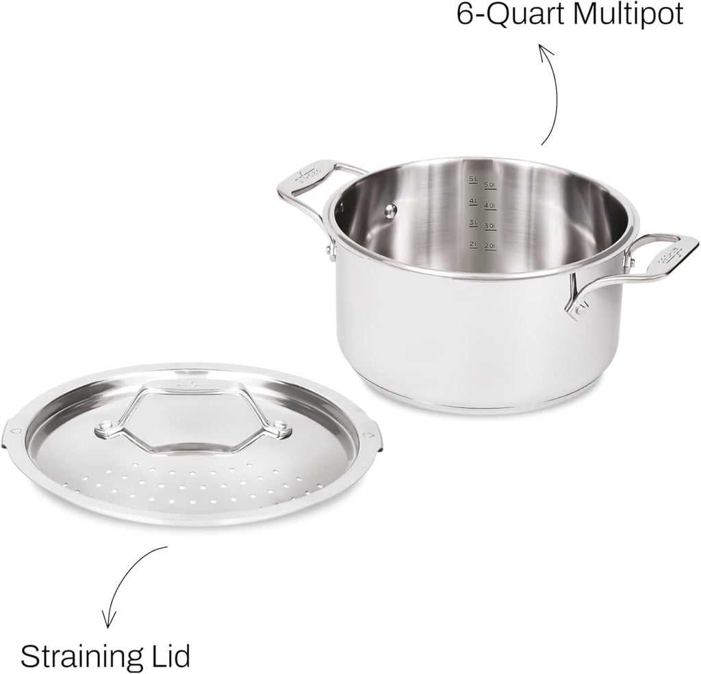 All-Clad Simply Strain Stainless Steel Multipot with Straining Lid, 6-Quart, Induction, Oven Broiler Safe 600F, Strainer, Pasta Strainer with Handle, Steamer Pot, Cookware, Home, Pots and Pans, Silver - Grand Goldman