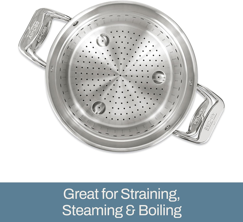 All-Clad Simply Strain Stainless Steel Multipot with Straining Lid, 6-Quart, Induction, Oven Broiler Safe 600F, Strainer, Pasta Strainer with Handle, Steamer Pot, Cookware, Home, Pots and Pans, Silver - Grand Goldman