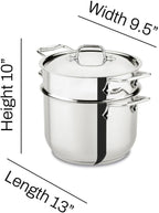 All-Clad Specialty Stainless Steel Stockpot, Multi-Pot with Strainer 3 Piece, 6 Quart Induction Oven Broiler Safe 500F Strainer, Pasta Strainer with Handle, Pots and Pans Silver - Grand Goldman