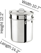 All-Clad Specialty Stainless Steel Stockpot, Multi-Pot with Strainer 3 Piece, 6 Quart Induction Oven Broiler Safe 500F Strainer, Pasta Strainer with Handle, Pots and Pans Silver - Grand Goldman