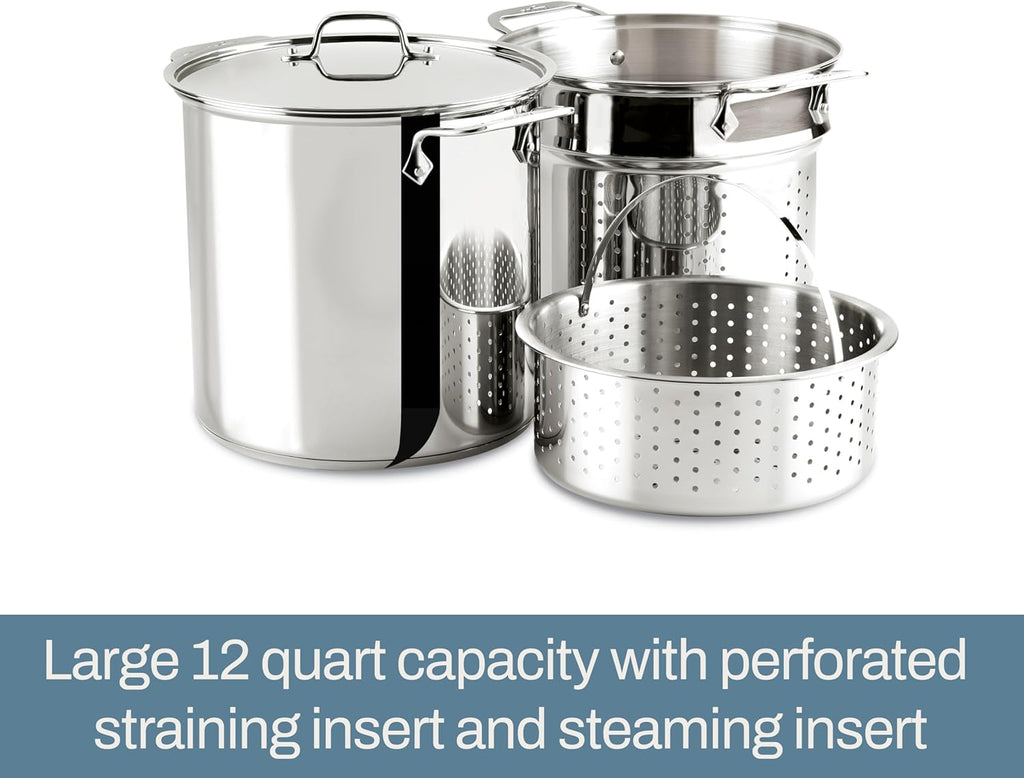 All-Clad Specialty Stainless Steel Stockpot, Multi-Pot with Strainer 3 Piece, 6 Quart Induction Oven Broiler Safe 500F Strainer, Pasta Strainer with Handle, Pots and Pans Silver - Grand Goldman