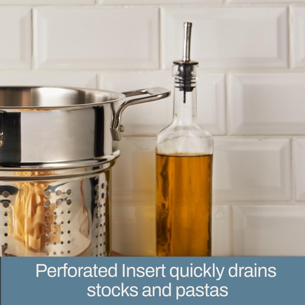 All-Clad Specialty Stainless Steel Stockpot, Multi-Pot with Strainer 3 Piece, 6 Quart Induction Oven Broiler Safe 500F Strainer, Pasta Strainer with Handle, Pots and Pans Silver - Grand Goldman