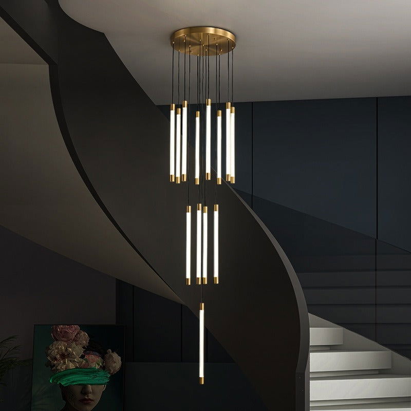 All Copper Duplex Staircase Long Chandelier - Grand Goldman