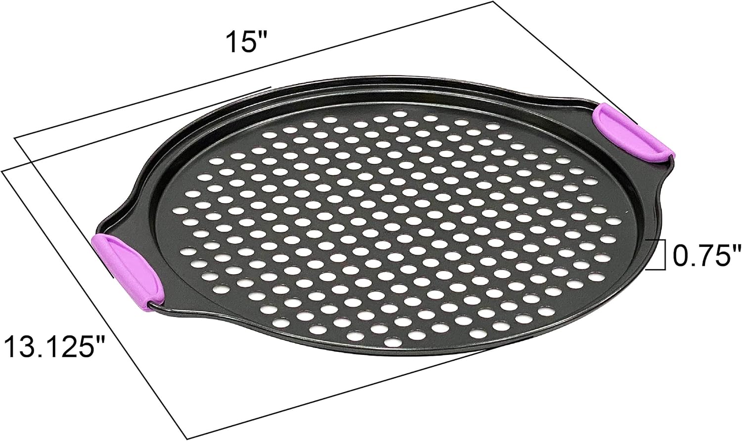 Amazing Abby - Chef Stacy - 2-Pack 13-Inch Non-Stick Pizza Pan with Holes, Perforated Pizza Crisper with Heat-Resistant Silicone Handle Grips, Oven-Safe Bakeware, Carbon Steel Baking Pan for Oven - Grand Goldman