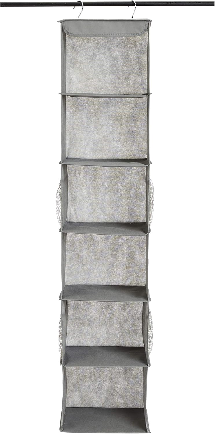 Amazon Basics 6-Tier Hanging Closet Shelf Organizer With Pockets, 8.5" D x 12" W x 9" H, Grey - Grand Goldman