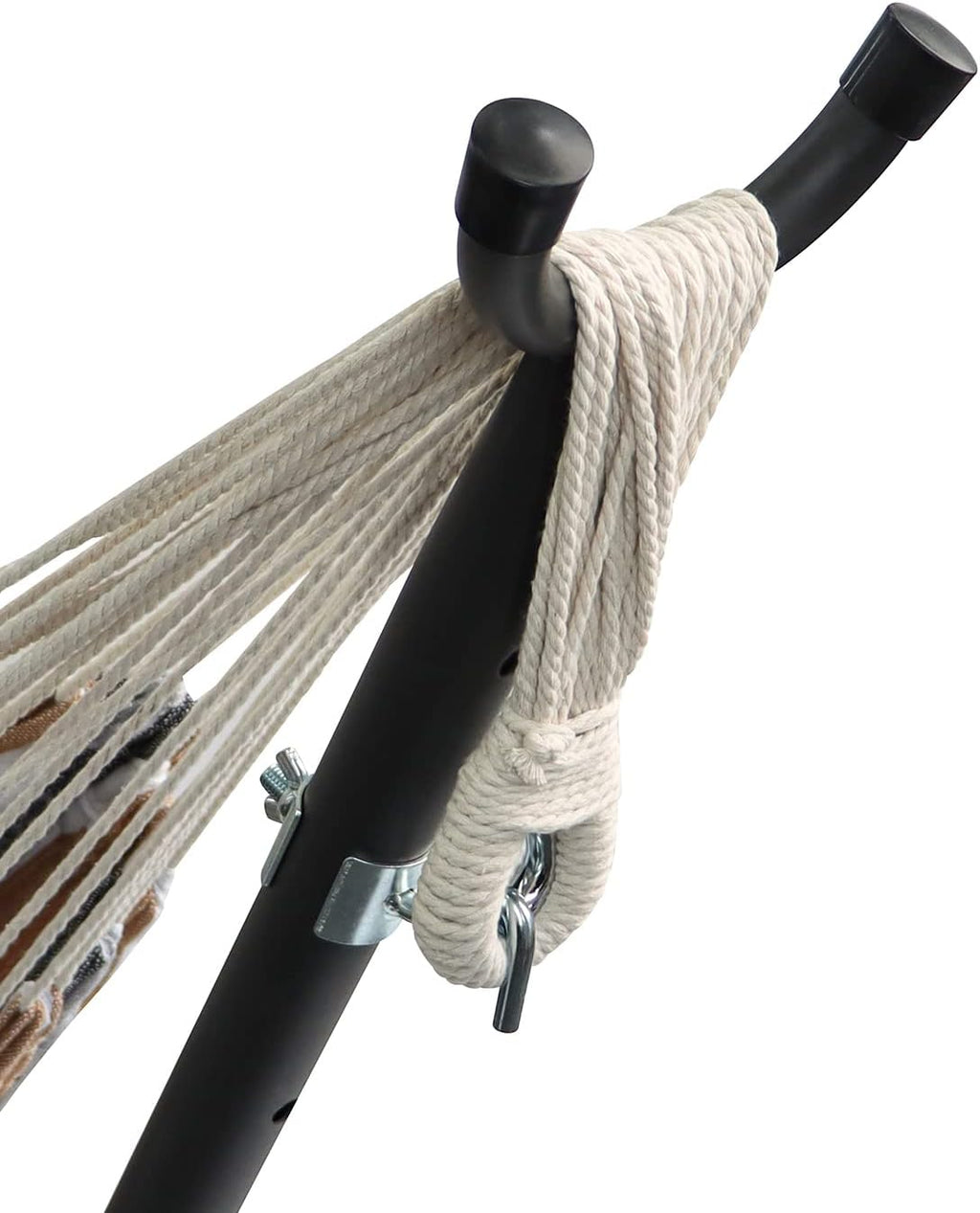 Amazon Basics Double Hammock with 9-Foot Space Saving Steel Stand and Carrying Case, 450 lb Capacity, Sunset Orange, Stripe, 110 x 47 x 43 inches - Grand Goldman