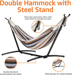 Amazon Basics Double Hammock with 9-Foot Space Saving Steel Stand and Carrying Case, 450 lb Capacity, Sunset Orange, Stripe, 110 x 47 x 43 inches - Grand Goldman