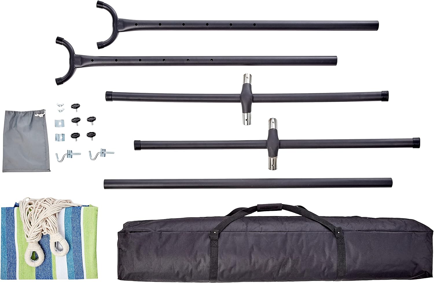 Amazon Basics Double Hammock with 9-Foot Space Saving Steel Stand and Carrying Case, 450 lb Capacity, Sunset Orange, Stripe, 110 x 47 x 43 inches - Grand Goldman