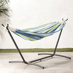Amazon Basics Double Hammock with 9-Foot Space Saving Steel Stand and Carrying Case, 450 lb Capacity, Sunset Orange, Stripe, 110 x 47 x 43 inches - Grand Goldman