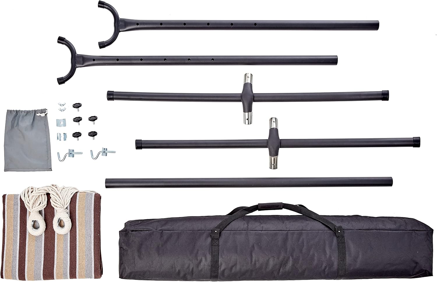 Amazon Basics Double Hammock with 9-Foot Space Saving Steel Stand and Carrying Case, 450 lb Capacity, Sunset Orange, Stripe, 110 x 47 x 43 inches - Grand Goldman