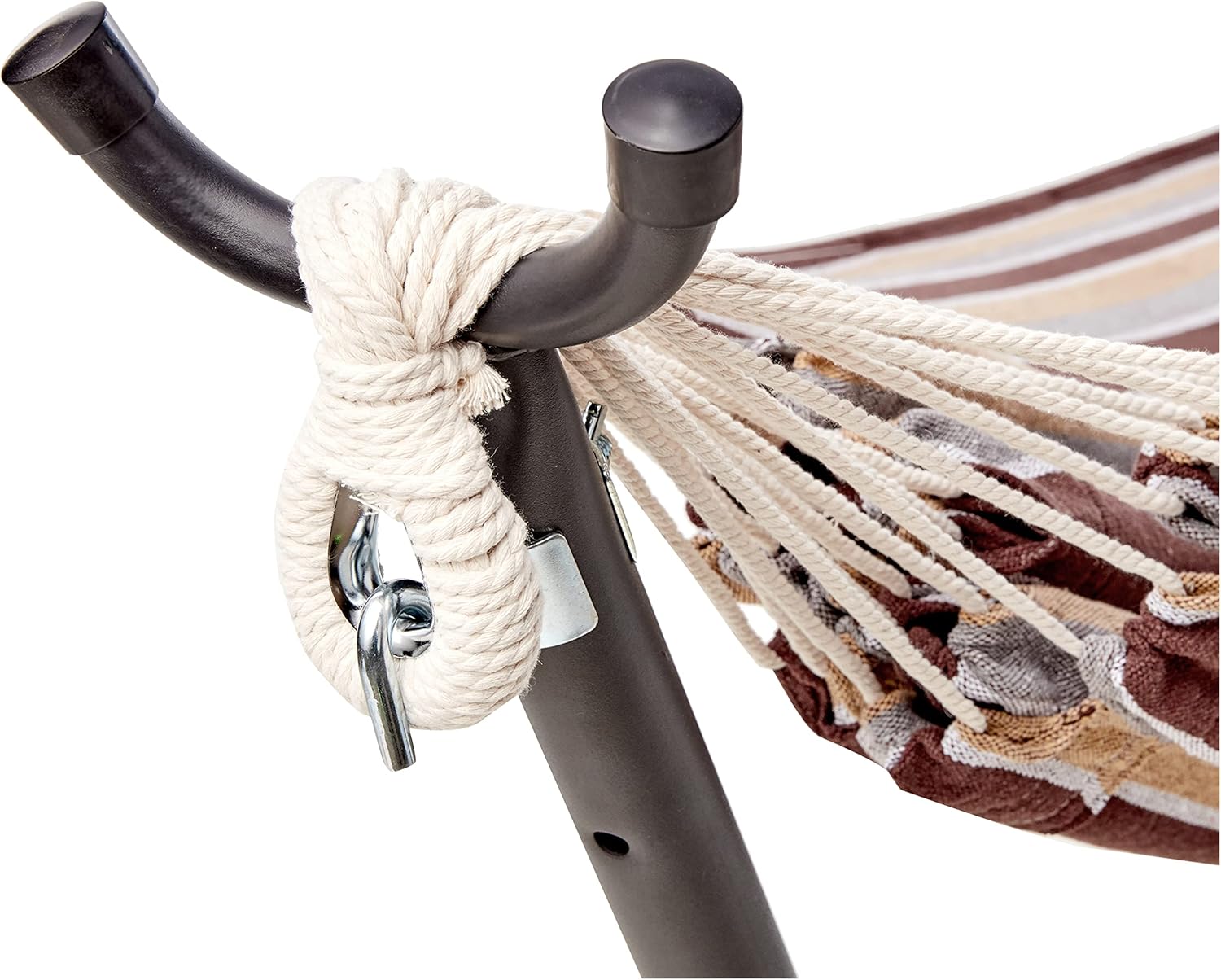 Amazon Basics Double Hammock with 9-Foot Space Saving Steel Stand and Carrying Case, 450 lb Capacity, Sunset Orange, Stripe, 110 x 47 x 43 inches - Grand Goldman