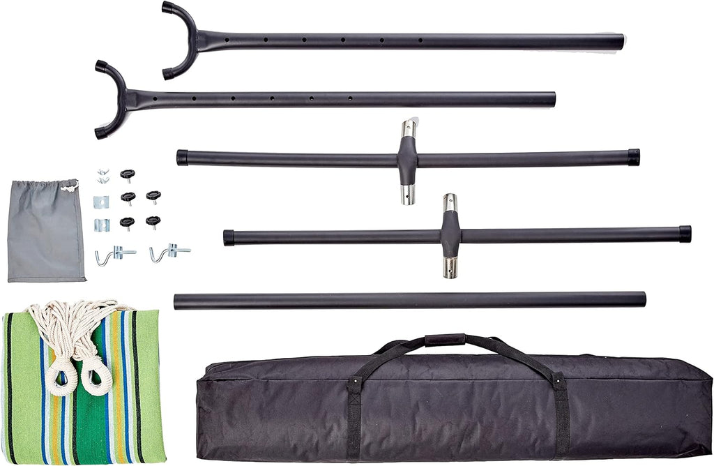 Amazon Basics Double Hammock with 9-Foot Space Saving Steel Stand and Carrying Case, 450 lb Capacity, Sunset Orange, Stripe, 110 x 47 x 43 inches - Grand Goldman