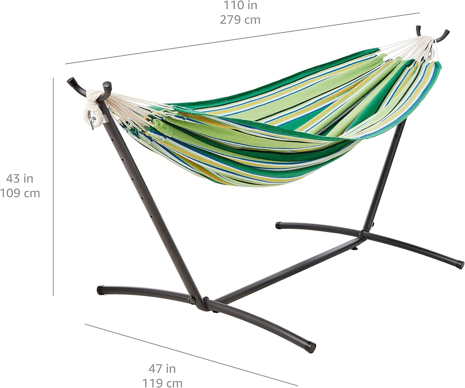 Amazon Basics Double Hammock with 9-Foot Space Saving Steel Stand and Carrying Case, 450 lb Capacity, Sunset Orange, Stripe, 110 x 47 x 43 inches - Grand Goldman