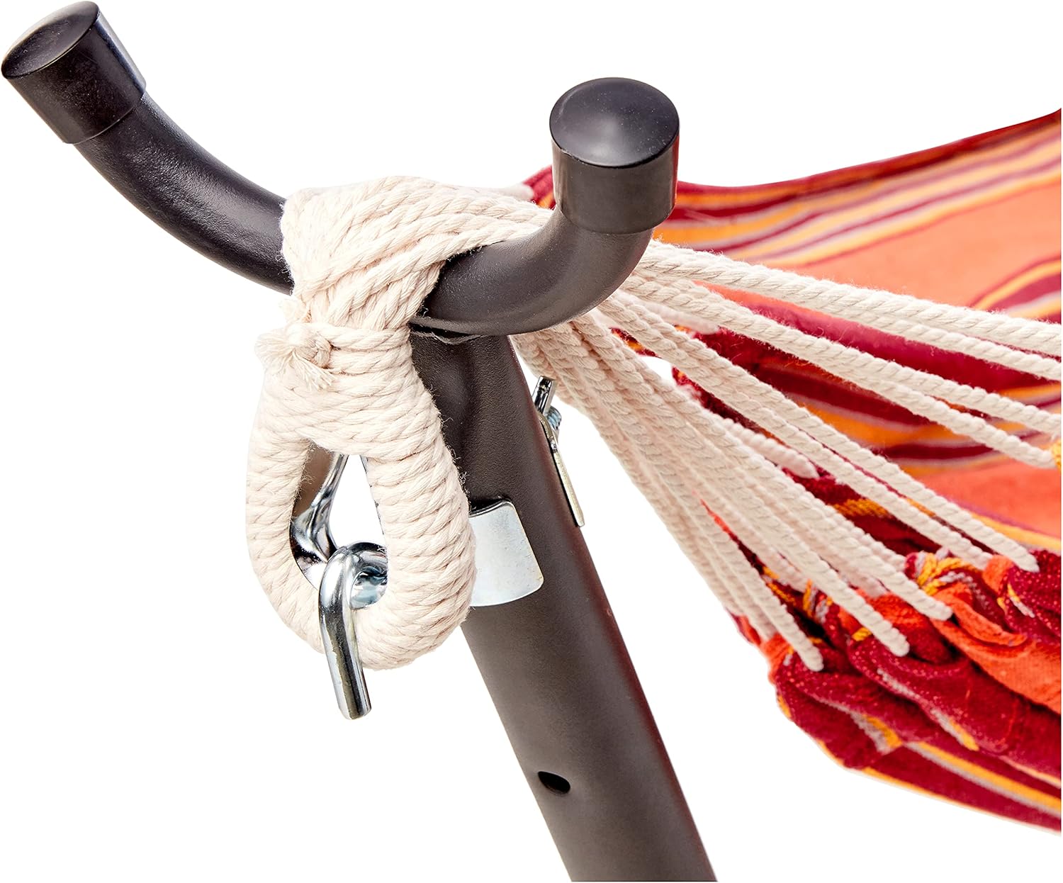 Amazon Basics Double Hammock with 9-Foot Space Saving Steel Stand and Carrying Case, 450 lb Capacity, Sunset Orange, Stripe, 110 x 47 x 43 inches - Grand Goldman