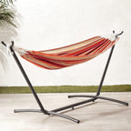 Amazon Basics Double Hammock with 9-Foot Space Saving Steel Stand and Carrying Case, 450 lb Capacity, Sunset Orange, Stripe, 110 x 47 x 43 inches - Grand Goldman