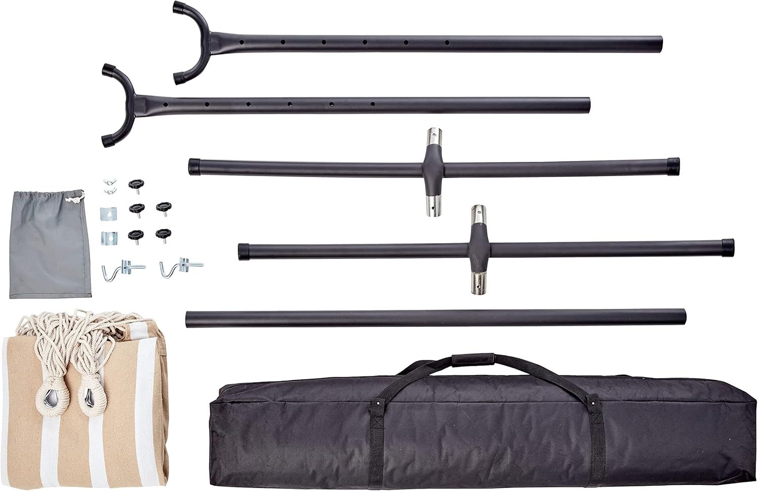 Amazon Basics Double Hammock with 9-Foot Space Saving Steel Stand and Carrying Case, 450 lb Capacity, Sunset Orange, Stripe, 110 x 47 x 43 inches - Grand Goldman