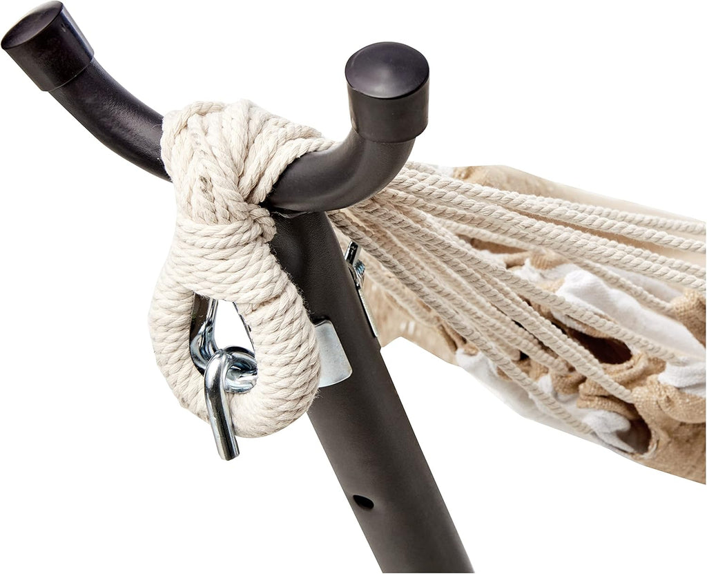 Amazon Basics Double Hammock with 9-Foot Space Saving Steel Stand and Carrying Case, 450 lb Capacity, Sunset Orange, Stripe, 110 x 47 x 43 inches - Grand Goldman