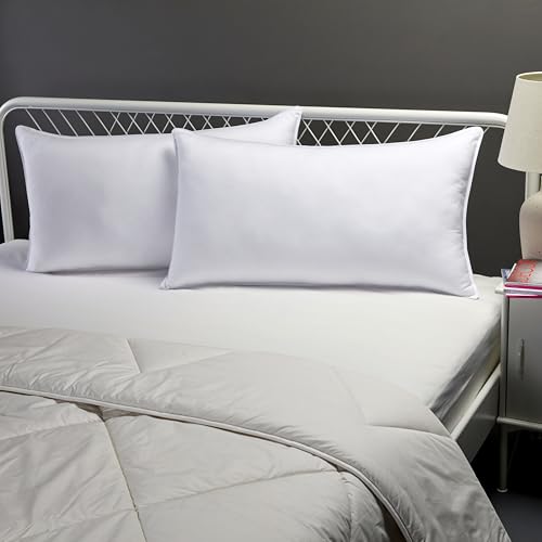 Amazon Basics Down Alternative Pillows for Stomach and Back Sleepers, Soft Density, Standard, Pack of 2, White, 26 in L x 20 in W - Grand Goldman
