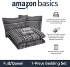 Amazon Basics Full/Queen Comforter Set with Sheets, 5-Piece Gray Calvin Stripe Bedding, Lightweight Microfiber Bed-in-a-Bag - Grand Goldman
