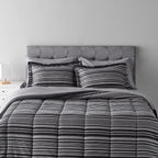 Amazon Basics Full/Queen Comforter Set with Sheets, 5-Piece Gray Calvin Stripe Bedding, Lightweight Microfiber Bed-in-a-Bag - Grand Goldman