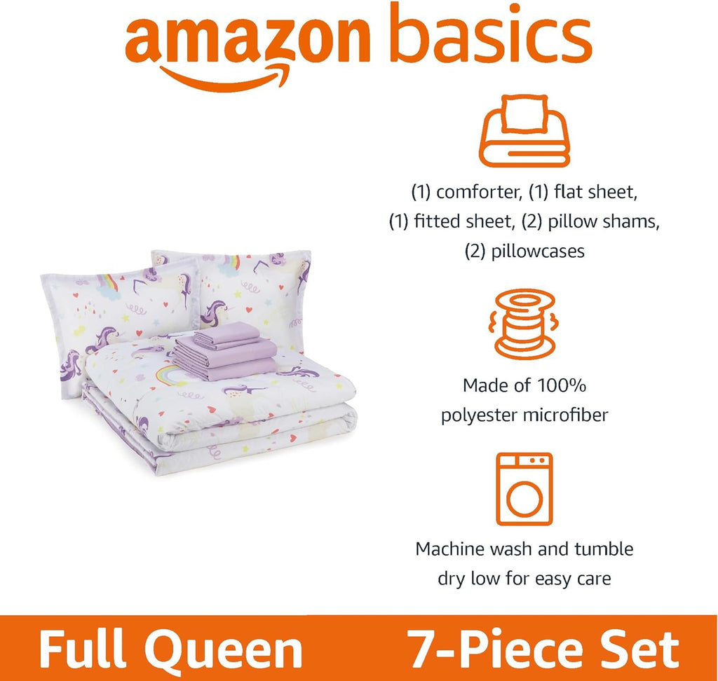 Amazon Basics Kid's Easy Care Microfiber Bed-in-a-Bag 5-Piece Bedding Set, Twin, Butterfly Friends - Grand Goldman