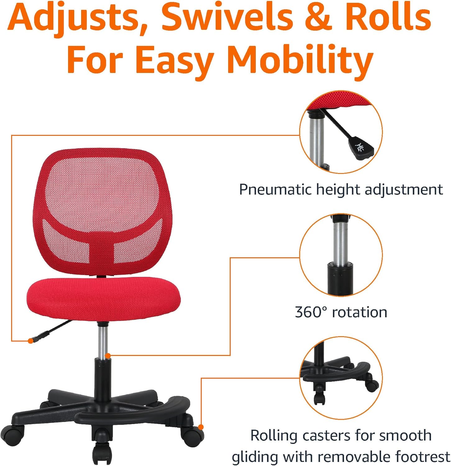 Amazon Basics Kids Adjustable Mesh Low-Back Swivel Study Desk Chair with Footrest, Blue - Grand Goldman