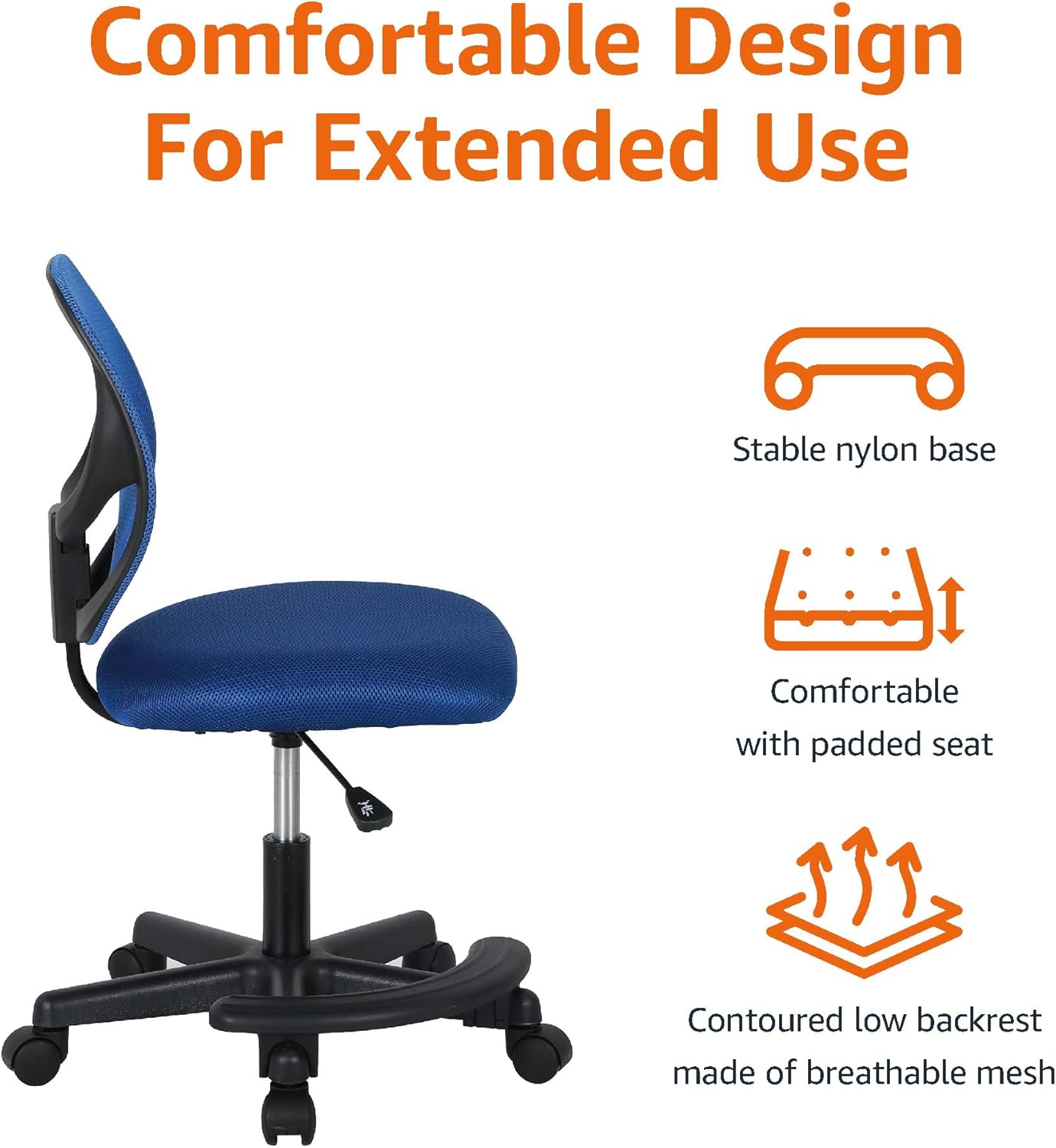 Amazon Basics Kids Adjustable Mesh Low-Back Swivel Study Desk Chair with Footrest, Blue - Grand Goldman