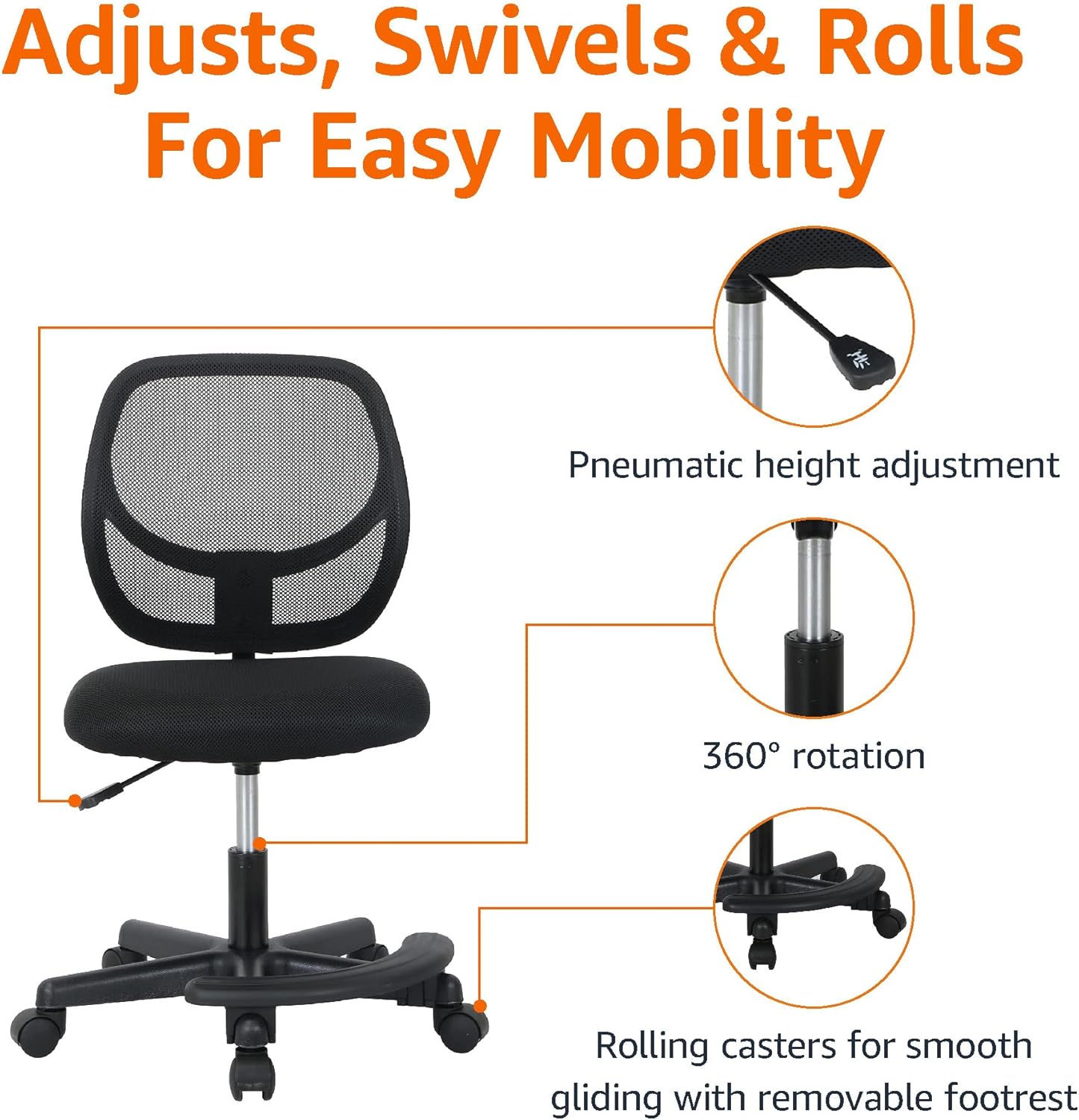 Amazon Basics Kids Adjustable Mesh Low-Back Swivel Study Desk Chair with Footrest, Blue - Grand Goldman