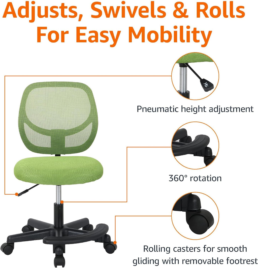 Amazon Basics Kids Adjustable Mesh Low-Back Swivel Study Desk Chair with Footrest, Blue - Grand Goldman