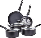 Amazon Basics Non Stick 8-Piece Kitchen Cookware Set, Includes Pots and Pans, Black - Grand Goldman