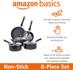 Amazon Basics Non Stick 8-Piece Kitchen Cookware Set, Includes Pots and Pans, Black - Grand Goldman