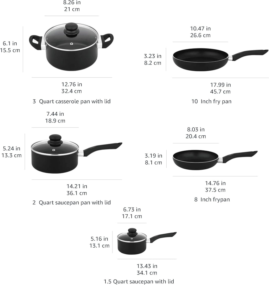Amazon Basics Non Stick 8-Piece Kitchen Cookware Set, Includes Pots and Pans, Black - Grand Goldman