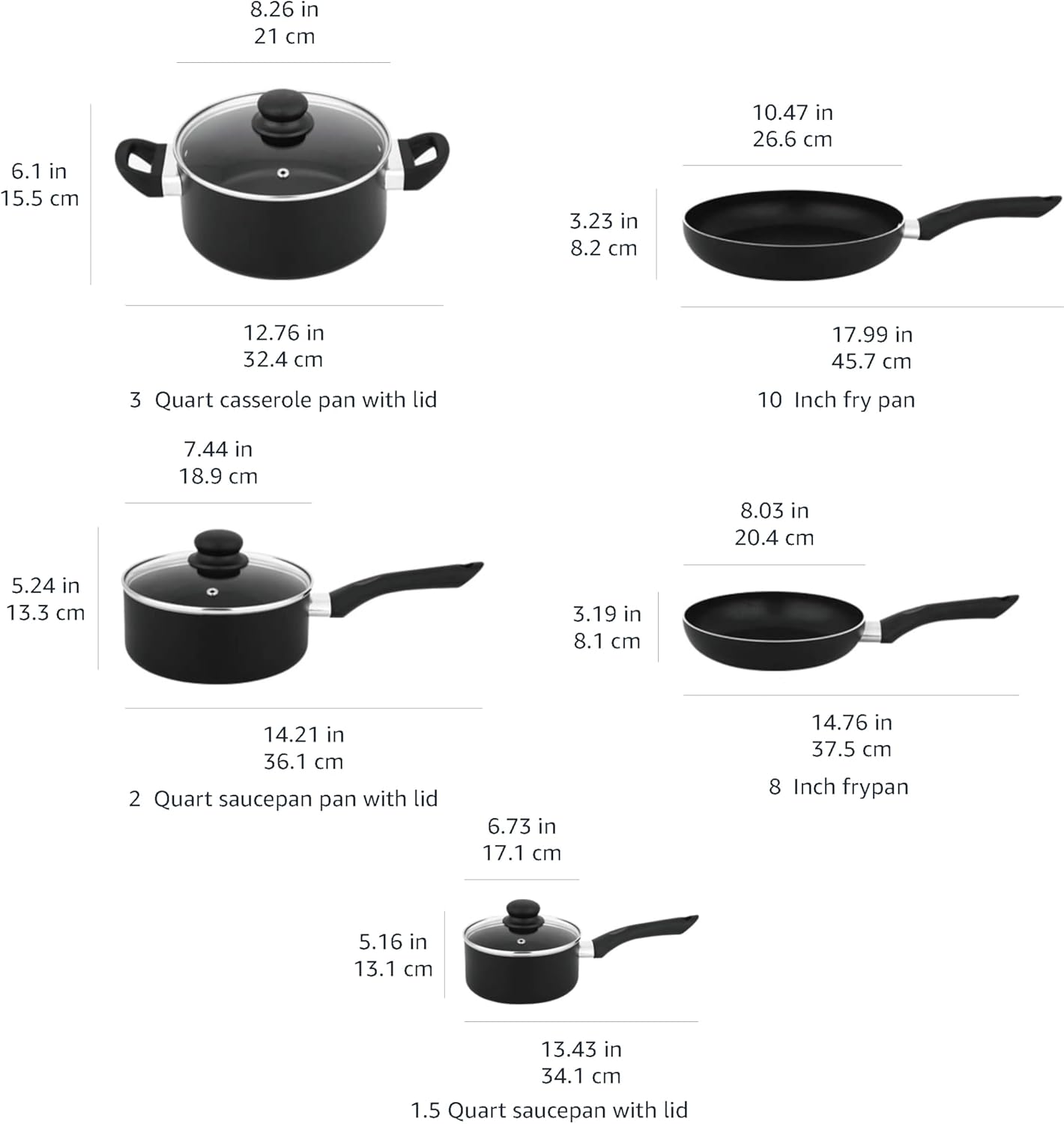 Amazon Basics Non Stick 8-Piece Kitchen Cookware Set, Includes Pots and Pans, Black - Grand Goldman