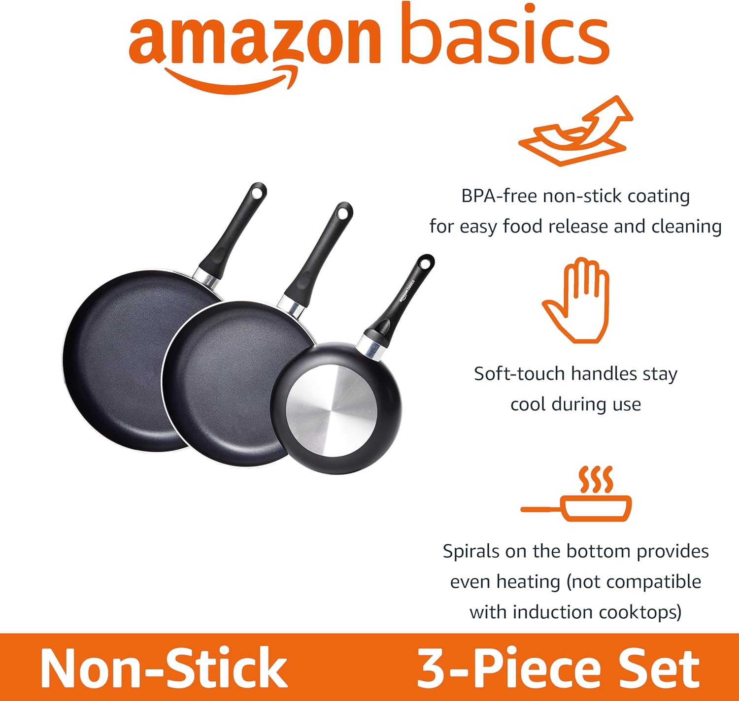 Amazon Basics Non Stick 8-Piece Kitchen Cookware Set, Includes Pots and Pans, Black - Grand Goldman