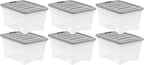 Amazon Basics Storage Bins with Lids, 32 Quart Stackable Plastic Latching containers - Clear/Grey- Pack of 6 - Grand Goldman