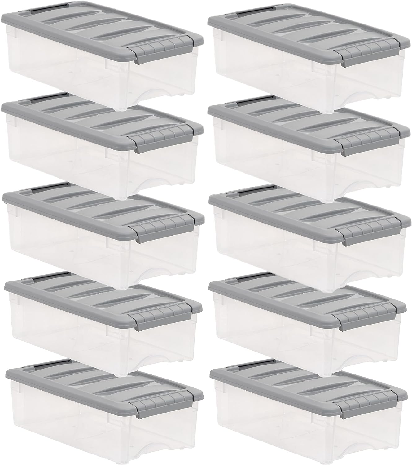 Amazon Basics Storage Bins with Lids, 32 Quart Stackable Plastic Latching containers - Clear/Grey- Pack of 6 - Grand Goldman