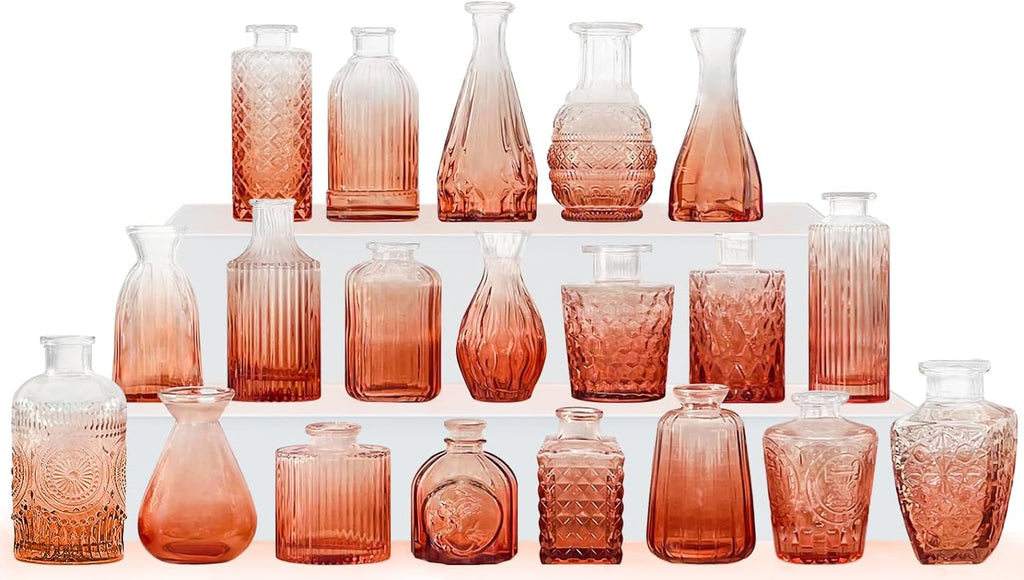 Amber Glass Bud Vases -Set of 20 for Flowers, Small Amber Bud Vases in Bulk for Centerpieces Decor, Amber Mini Glass Vase,Home Table Decorations Bud Vases - Grand Goldman