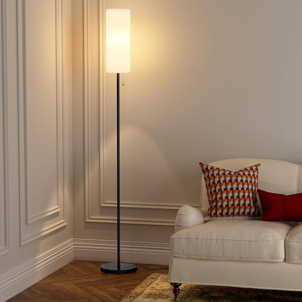 Ambimall 64'' Floor Lamp for Living Room with Bulb - Tall Lamps with Beige Lampshade & Pull Chain Switch, Pole Lamps for Bedrooms Tall, Minimalist Floor Lamp - Grand Goldman