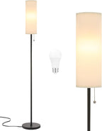 Ambimall 64'' Floor Lamp for Living Room with Bulb - Tall Lamps with Beige Lampshade & Pull Chain Switch, Pole Lamps for Bedrooms Tall, Minimalist Floor Lamp - Grand Goldman