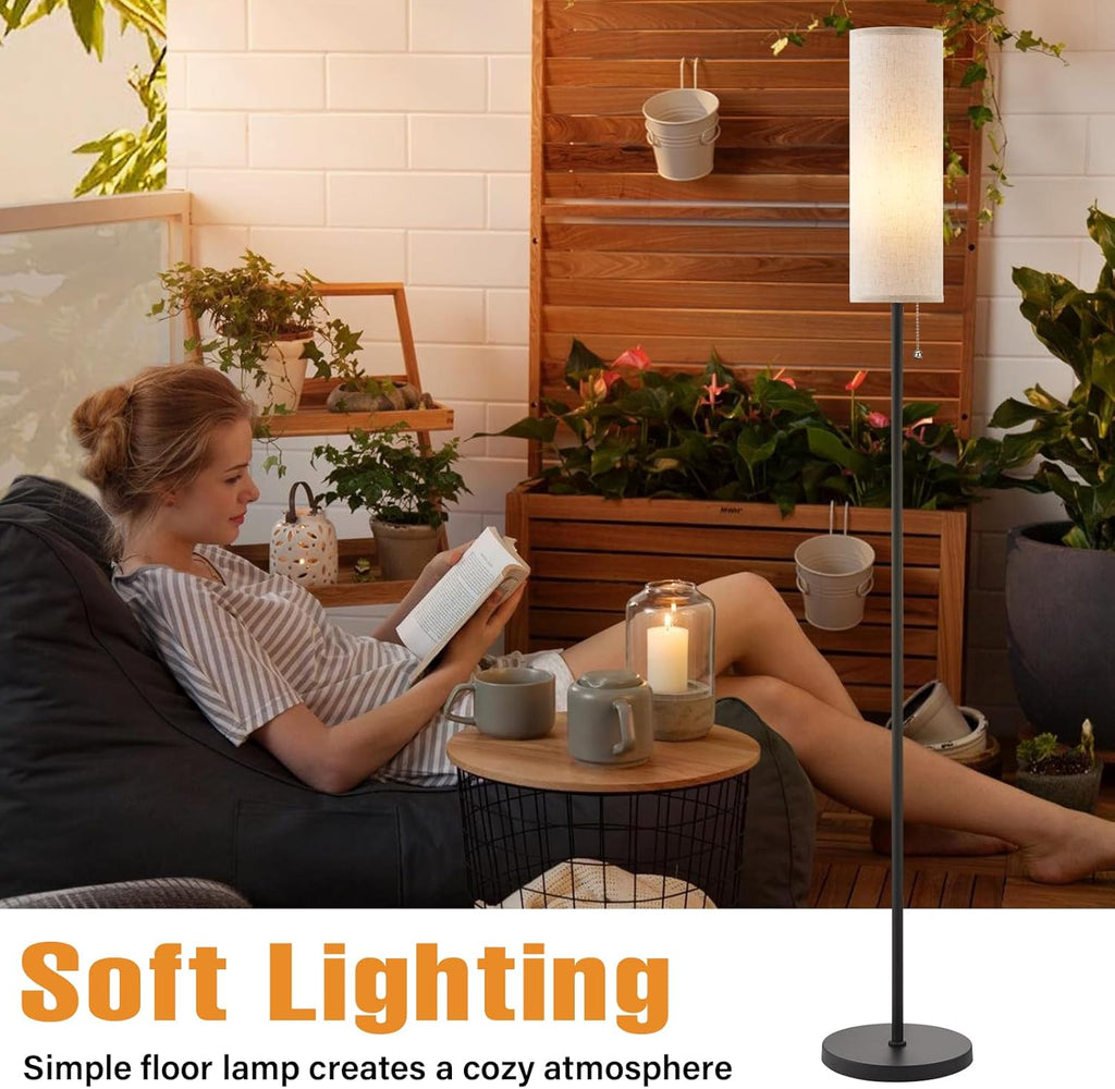 Ambimall 64'' Floor Lamp for Living Room with Bulb - Tall Lamps with Beige Lampshade & Pull Chain Switch, Pole Lamps for Bedrooms Tall, Minimalist Floor Lamp - Grand Goldman