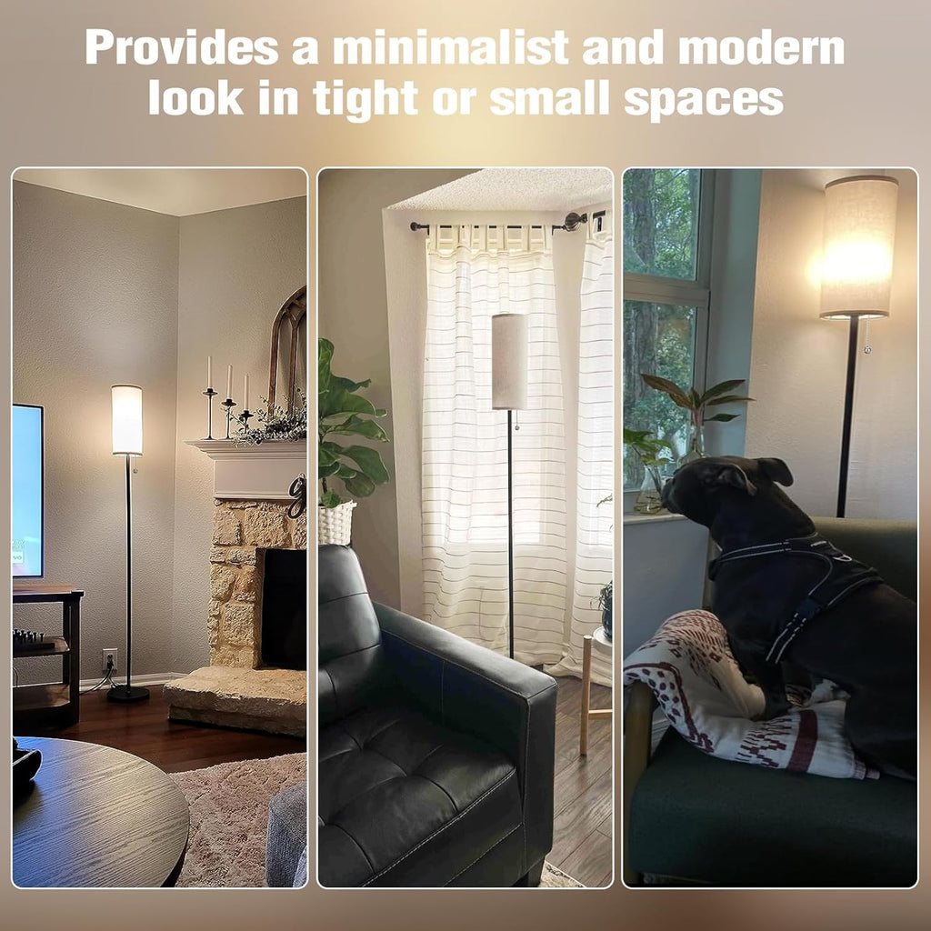 Ambimall 64'' Floor Lamp for Living Room with Bulb - Tall Lamps with Beige Lampshade & Pull Chain Switch, Pole Lamps for Bedrooms Tall, Minimalist Floor Lamp - Grand Goldman