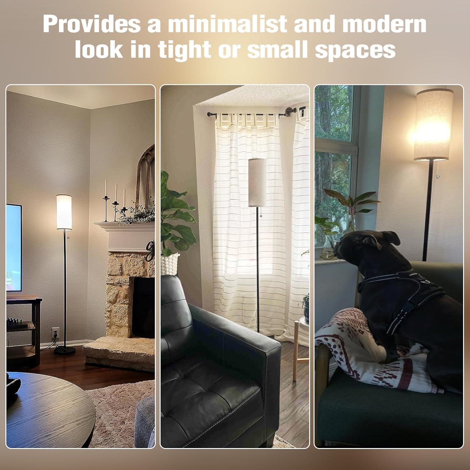 Ambimall 64'' Floor Lamp for Living Room with Bulb - Tall Lamps with Beige Lampshade & Pull Chain Switch, Pole Lamps for Bedrooms Tall, Minimalist Floor Lamp - Grand Goldman