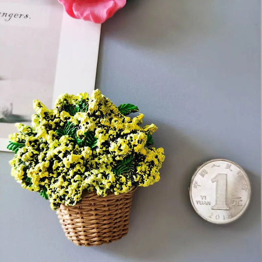 American Country Artistic Fresh Small Floral Basket Daisy Basket 3D Resin Refrigerator Magnet for Home Decoration - Grand Goldman