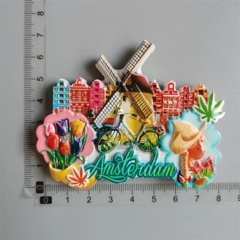 Amsterdam Netherlands Fridge Magnets Tourist Souvenir Holland Windmill Magnetic Refrigerator Stickers collection Home Decor Gift - Grand Goldman